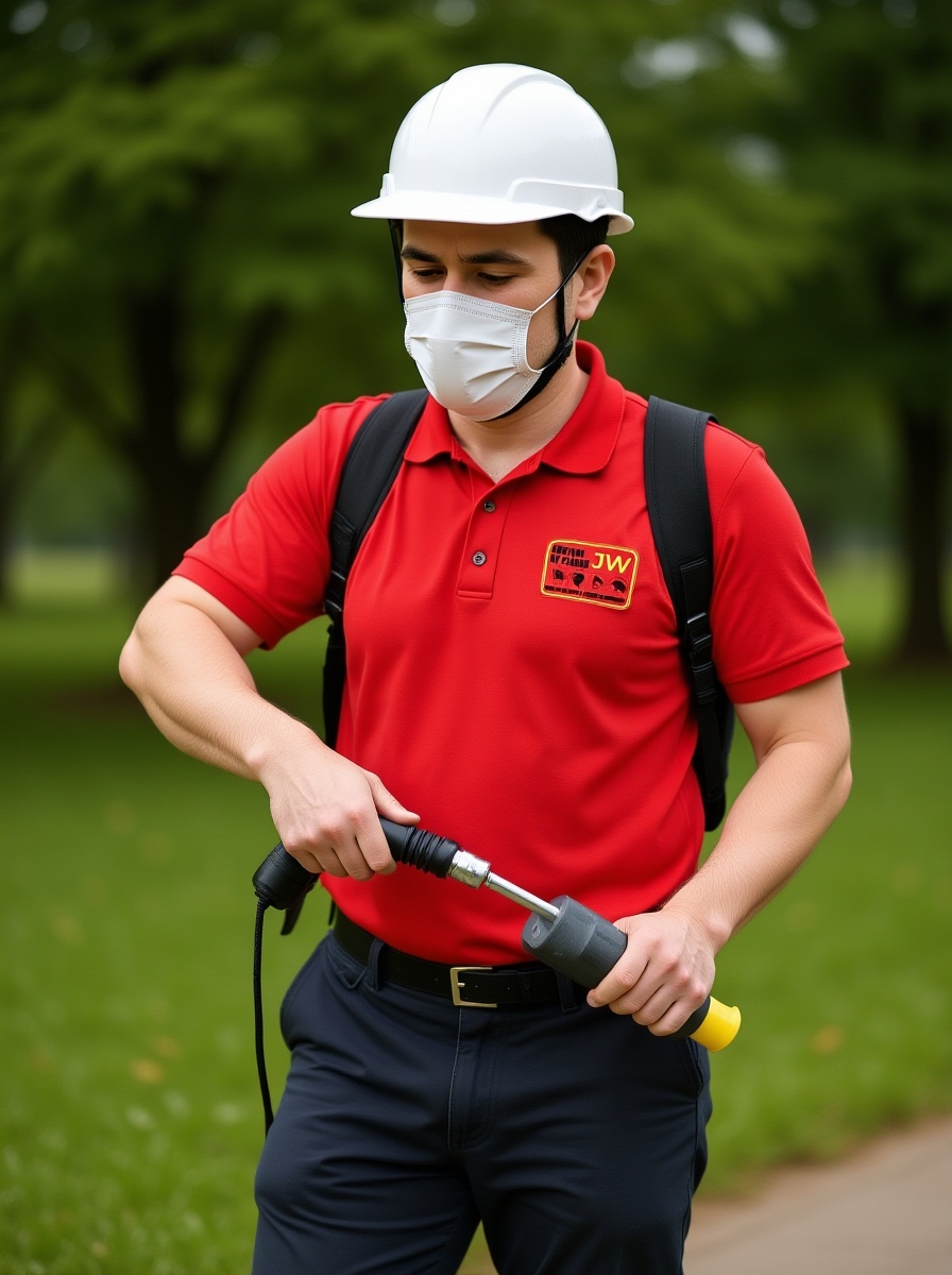 Técnico de Control de Plagas JW fumigando un negocio